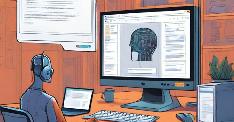 person using ai on computer to generate documents using modular components