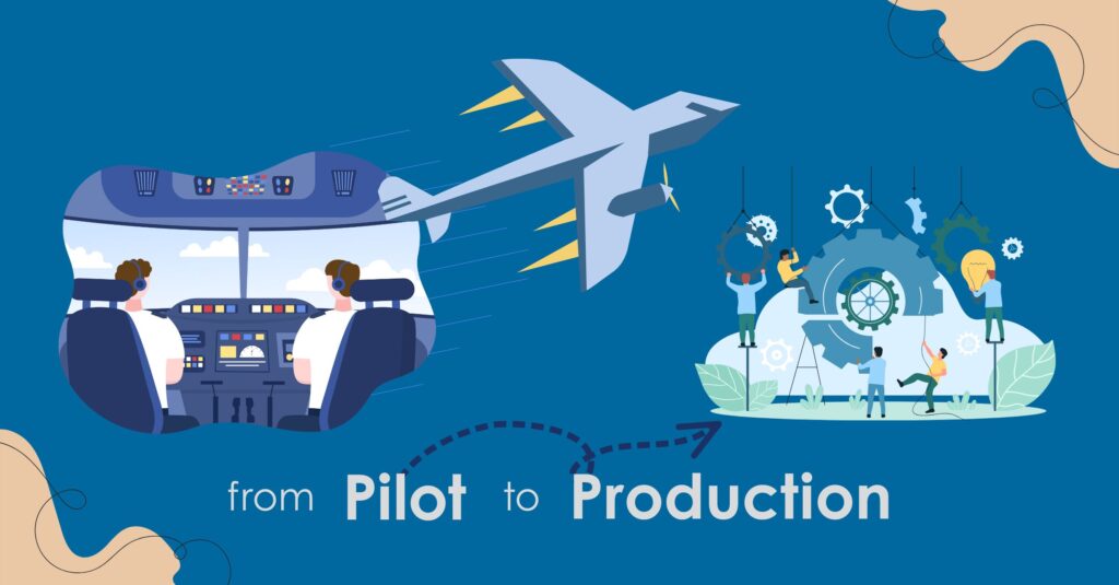 Alt="Blog title with pilots in cockpit, airplane, and production graphics">