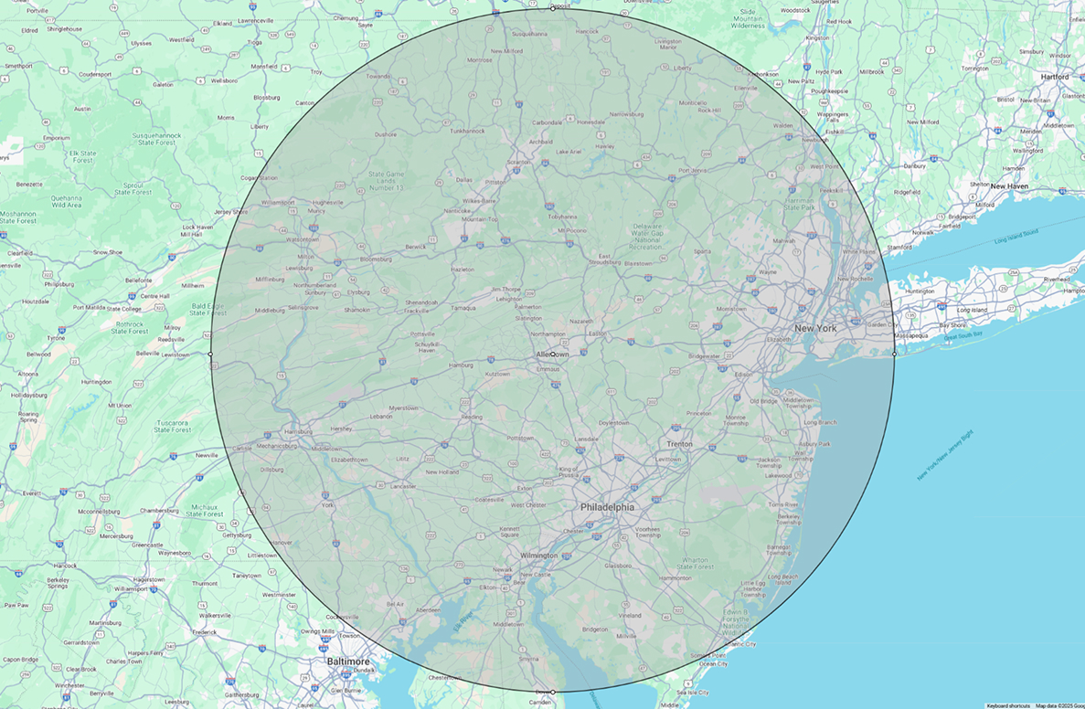 Service coverage map showing Snyder Technologies' primary service areas in Eastern United States